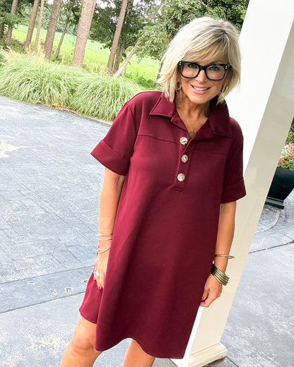 Polished Ease Collared Gold Button Dress