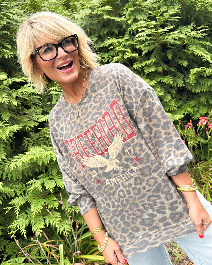 Free Bird American 1977 Leopard Graphic Pullover