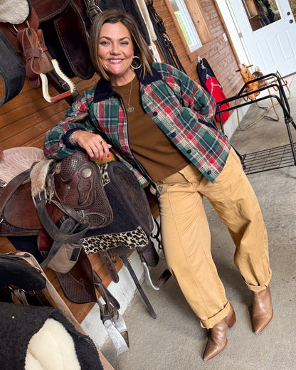 Rustic Retreat Plaid Contrast Corduroy Quilted Jacket