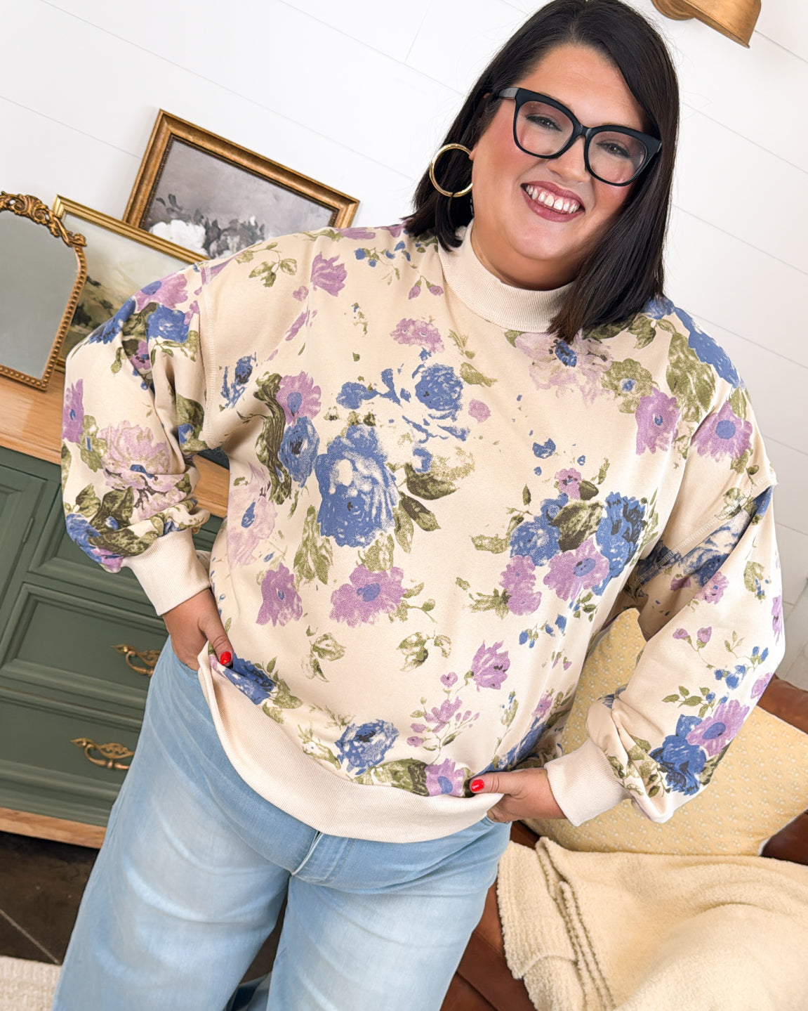 Autumn Charm Floral Mock Neck Pullover