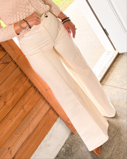 Vanilla Frost High Rise Seamed Flare Pants