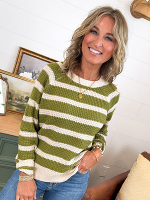 Skyline View Striped Waffle Knit Sweater