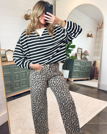 All Season Striped Top Stitch Pullover