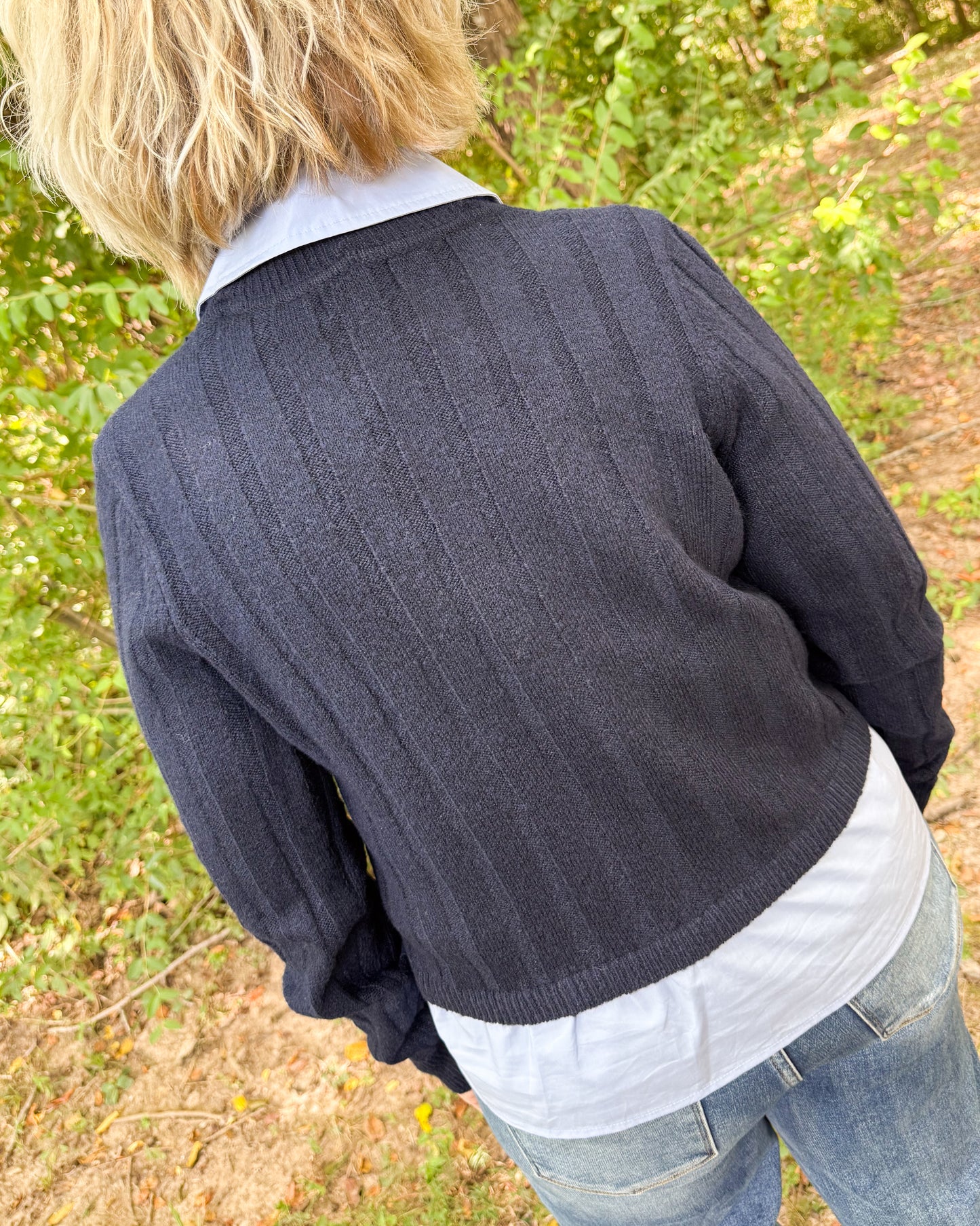 Off The Edge Layered Look Denim Pocket Sweater