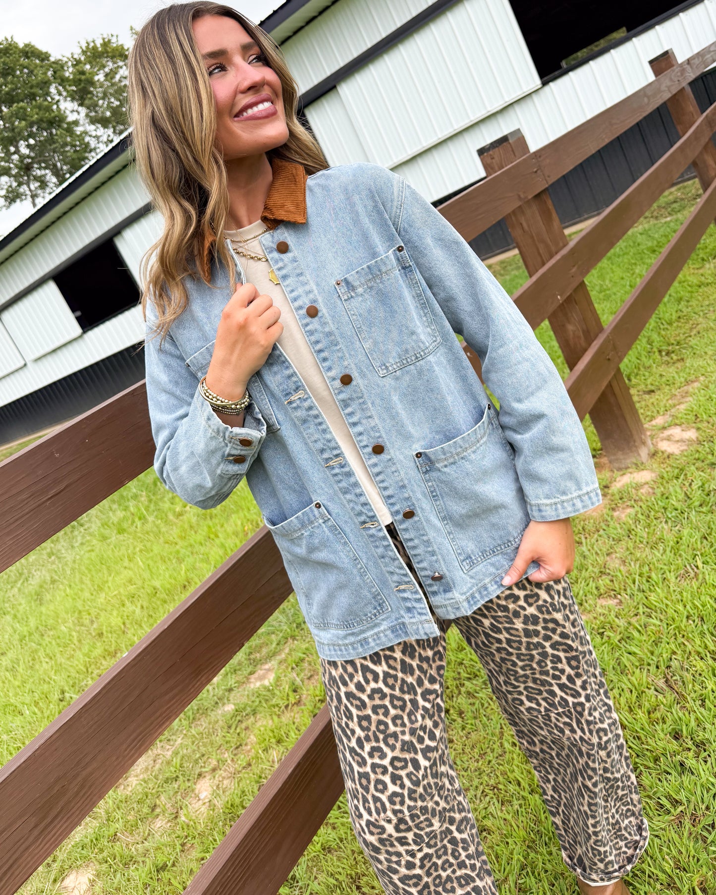 Out West Corduroy Collared Denim Barn Jacket