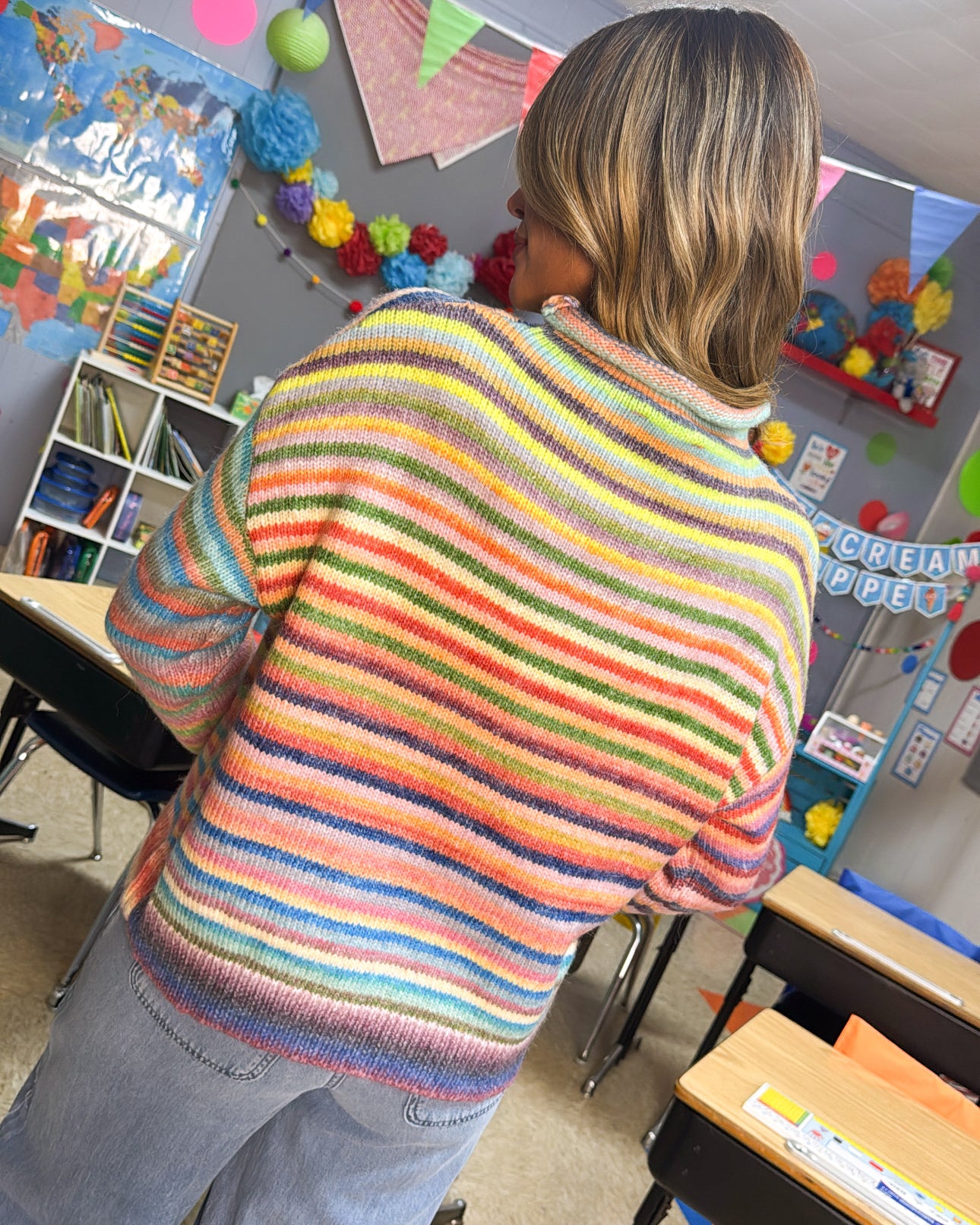 Over The Rainbow Striped Mock Neck Sweater
