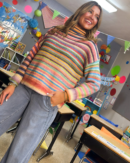 Over The Rainbow Striped Mock Neck Sweater
