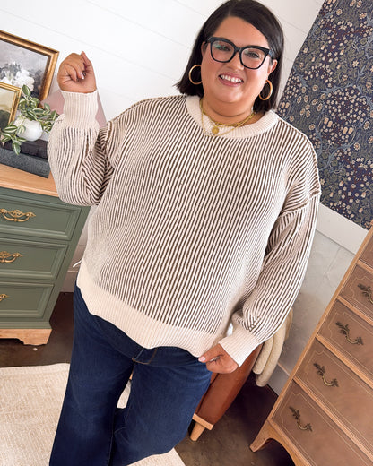 Along These Lines Two-Tone Striped Sweater