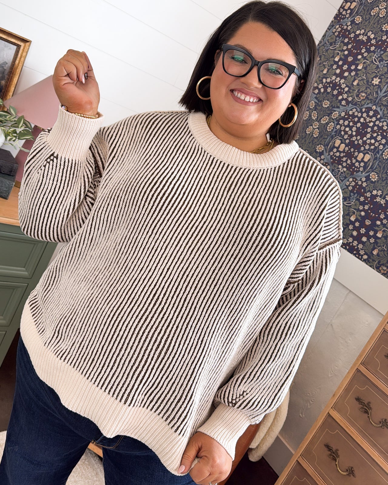 Along These Lines Two-Tone Striped Sweater