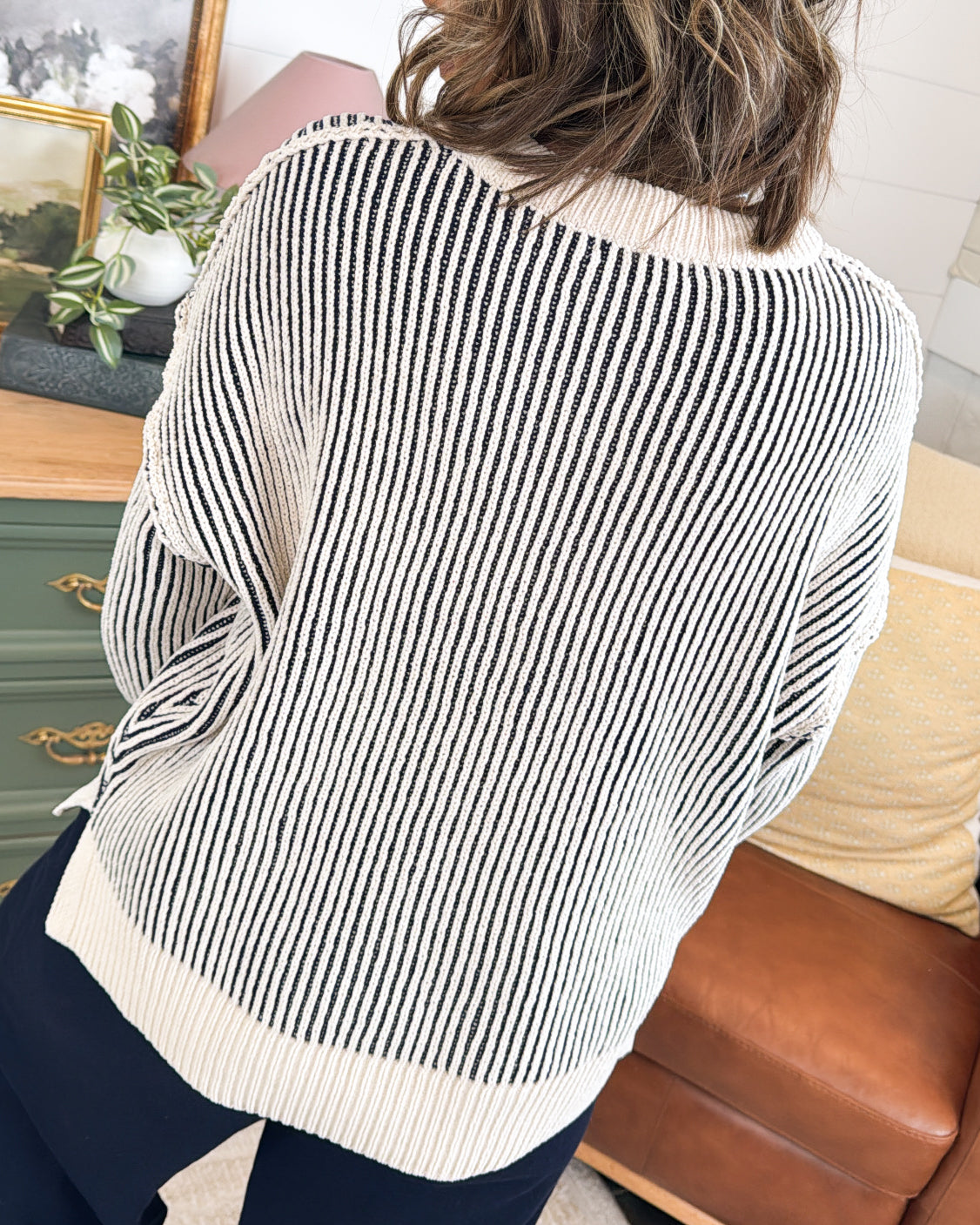 Along These Lines Two-Tone Striped Sweater