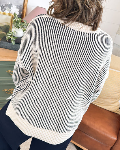 Along These Lines Two-Tone Striped Sweater