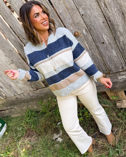 Midnight Horizon Mixed Stripe Sweater Cardigan