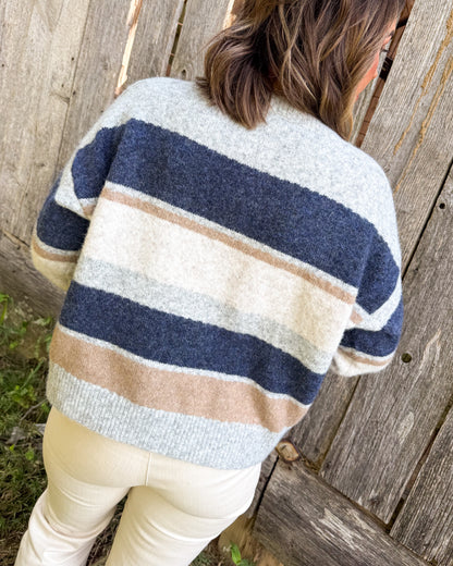 Midnight Horizon Mixed Stripe Sweater Cardigan
