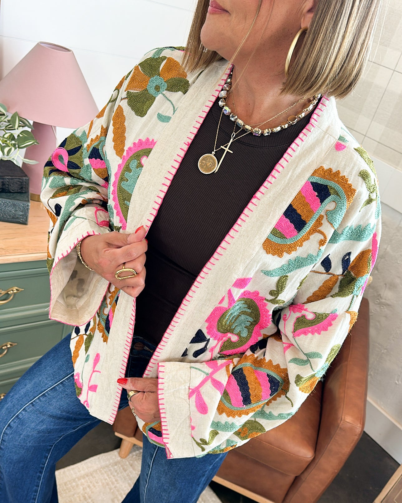 Wandering Gypsy Embroidered Kimono Sleeve Jacket