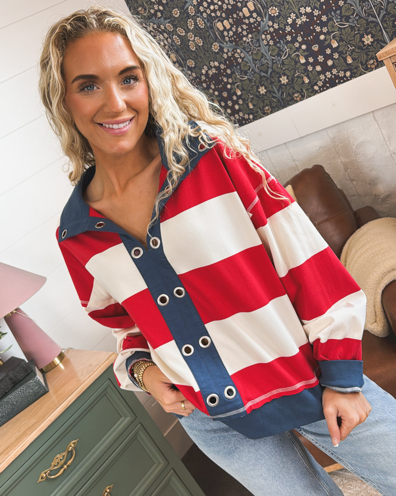 Rugby Days Striped Grommet Detail Pullover