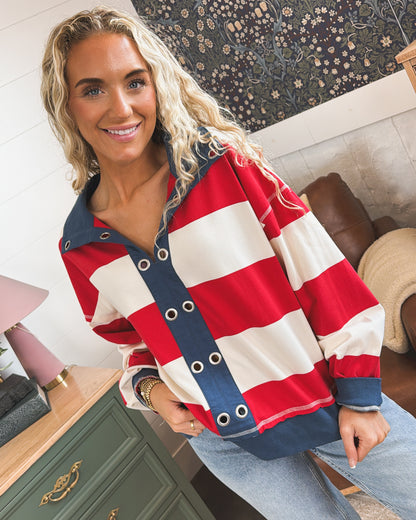 Rugby Days Striped Grommet Detail Pullover
