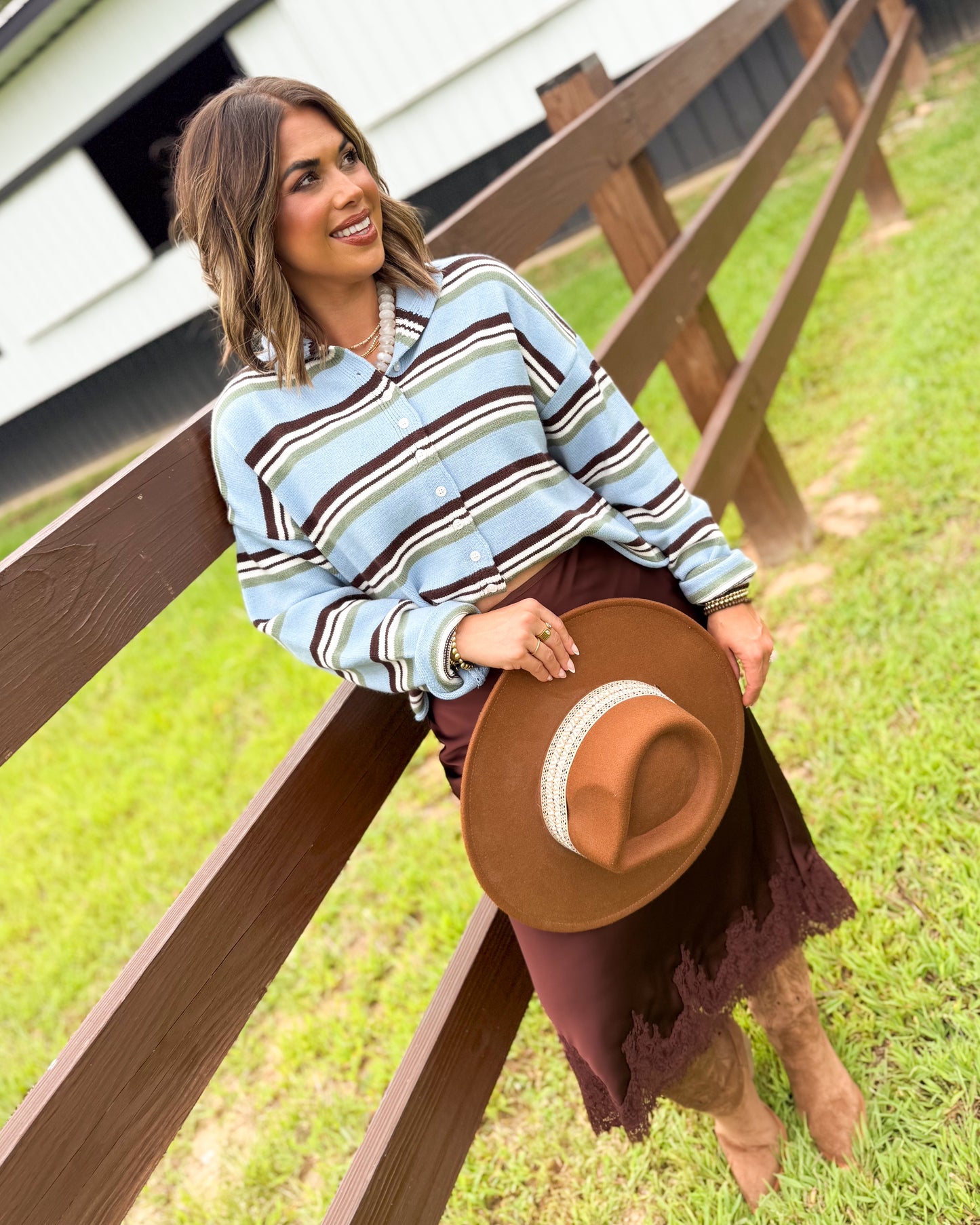 Maine Morning Striped Rolled Edge Sweater Cardigan
