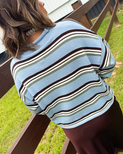 Maine Morning Striped Rolled Edge Sweater Cardigan