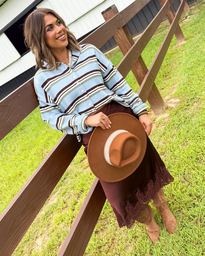 Maine Morning Striped Rolled Edge Sweater Cardigan