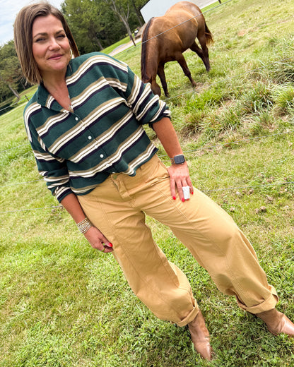 Maine Morning Striped Rolled Edge Sweater Cardigan