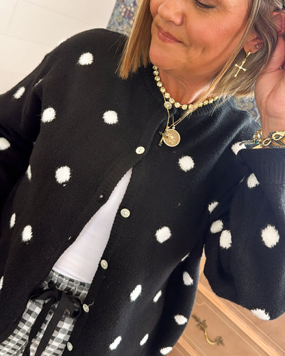 Moonlit Serenade Polka Dot Sweater Cardigan