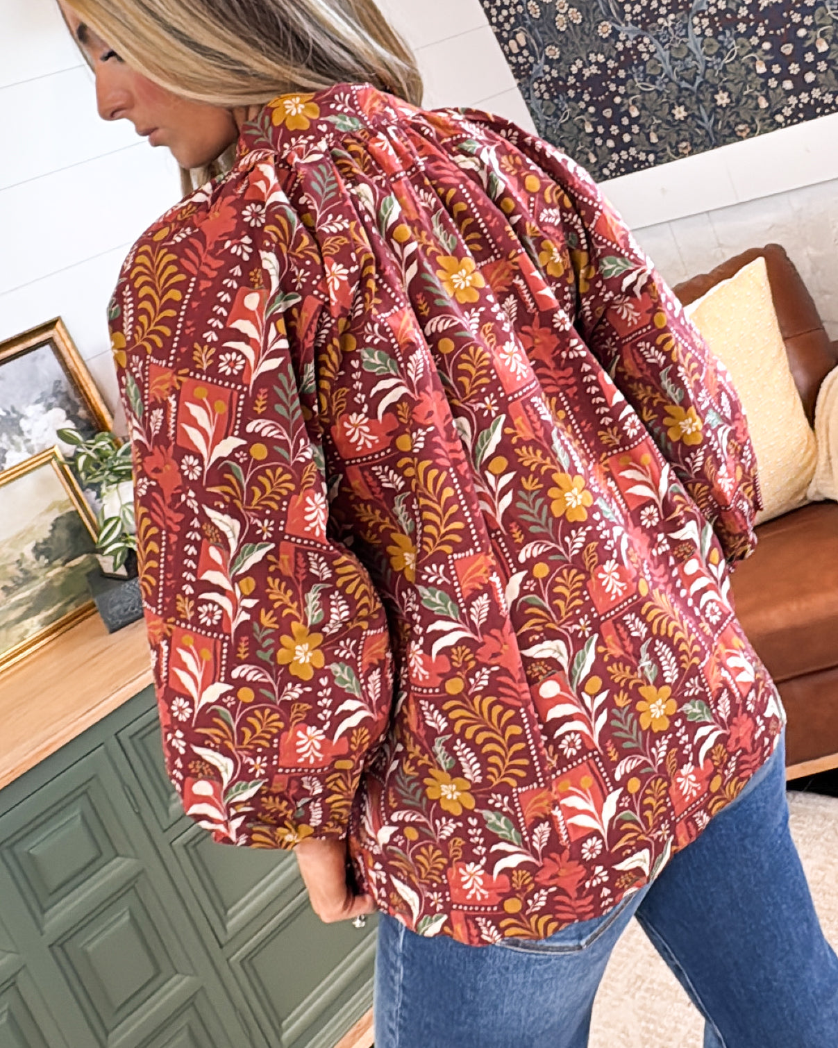 Vintage Bloom Floral Scallop Hem Blouse