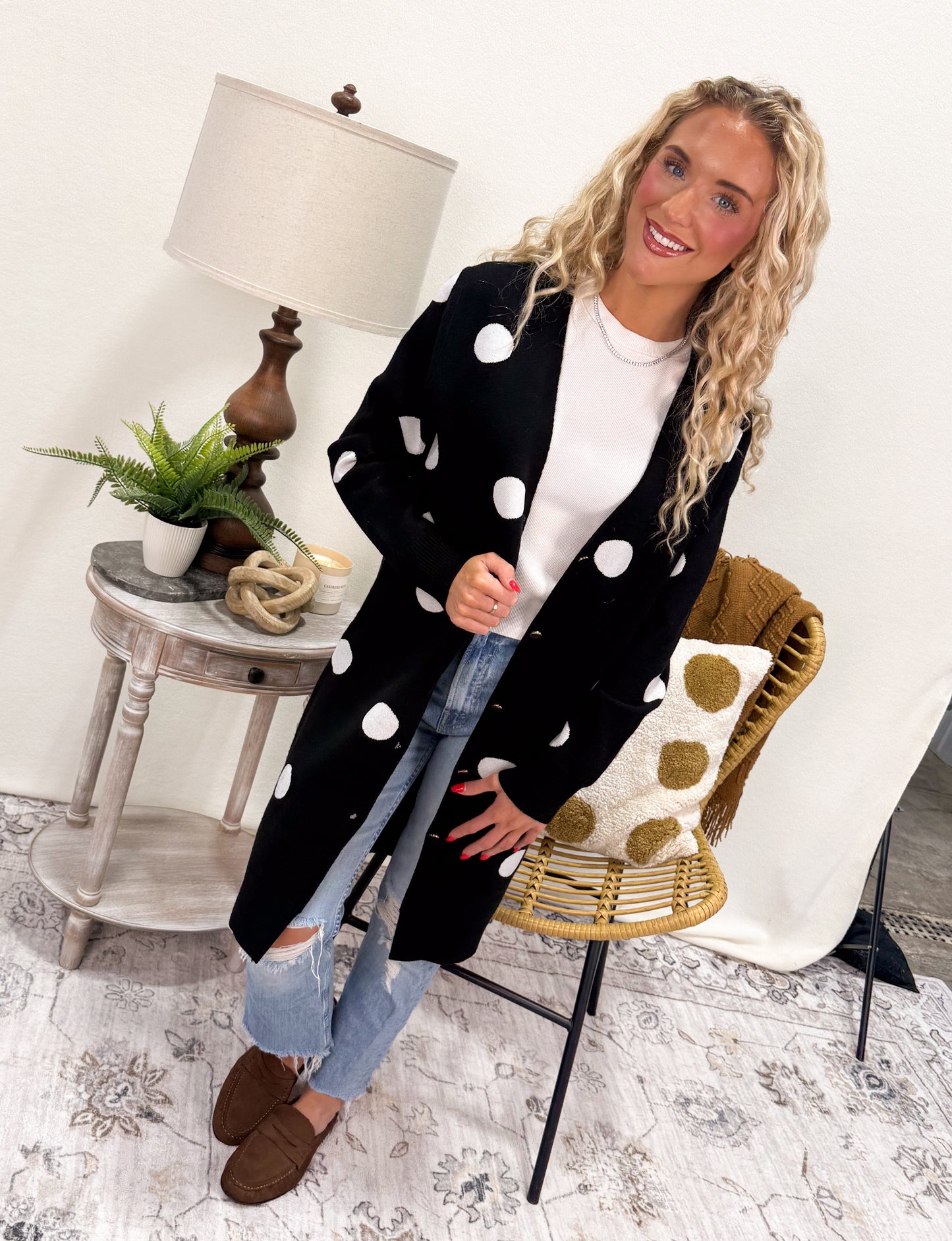 Madison Avenue Polka Dot Longline Sweater Cardigan