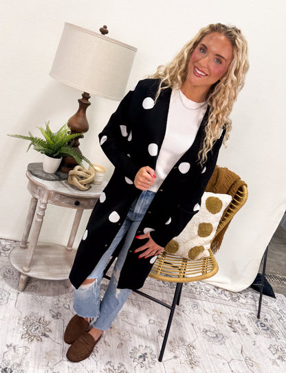 Madison Avenue Polka Dot Longline Sweater Cardigan