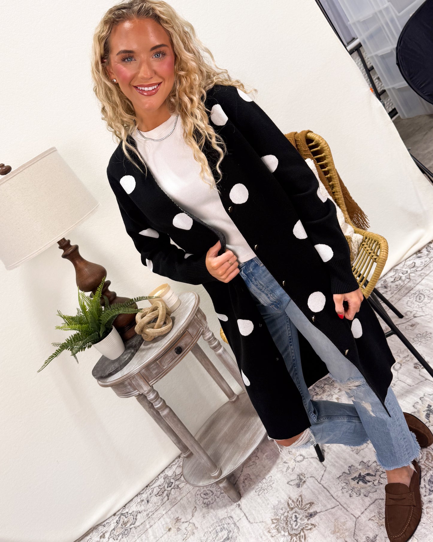 Madison Avenue Polka Dot Longline Sweater Cardigan