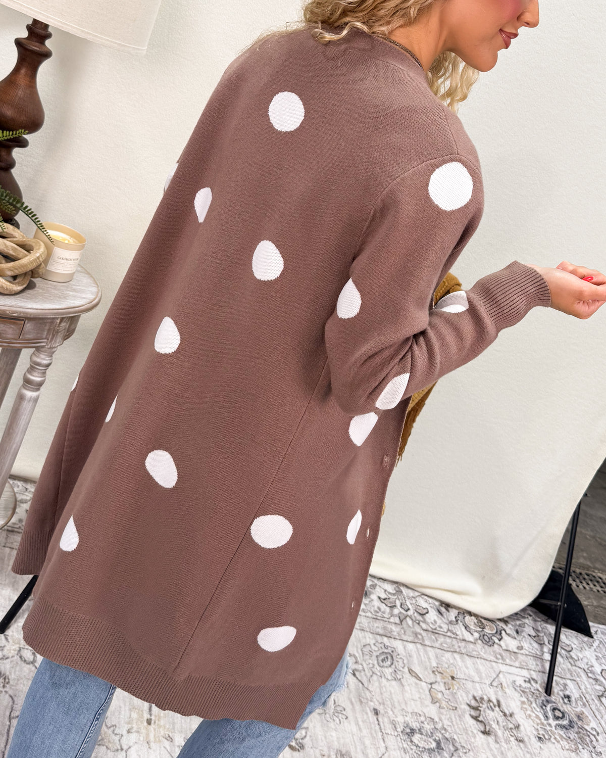 Madison Avenue Polka Dot Longline Sweater Cardigan