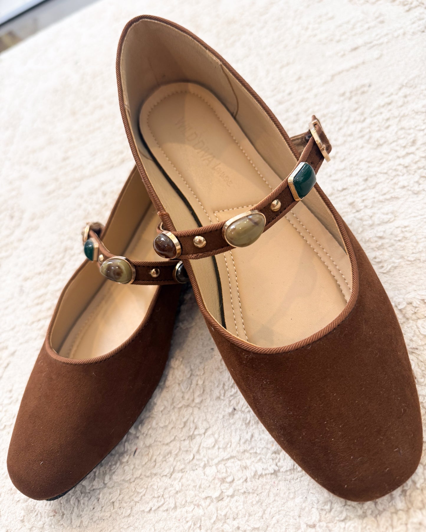 Nuri Stone Studded Mary Jane Flats