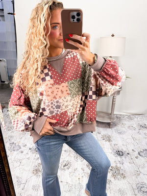 Eclectic Soul Patchwork Drop Shoulder Top