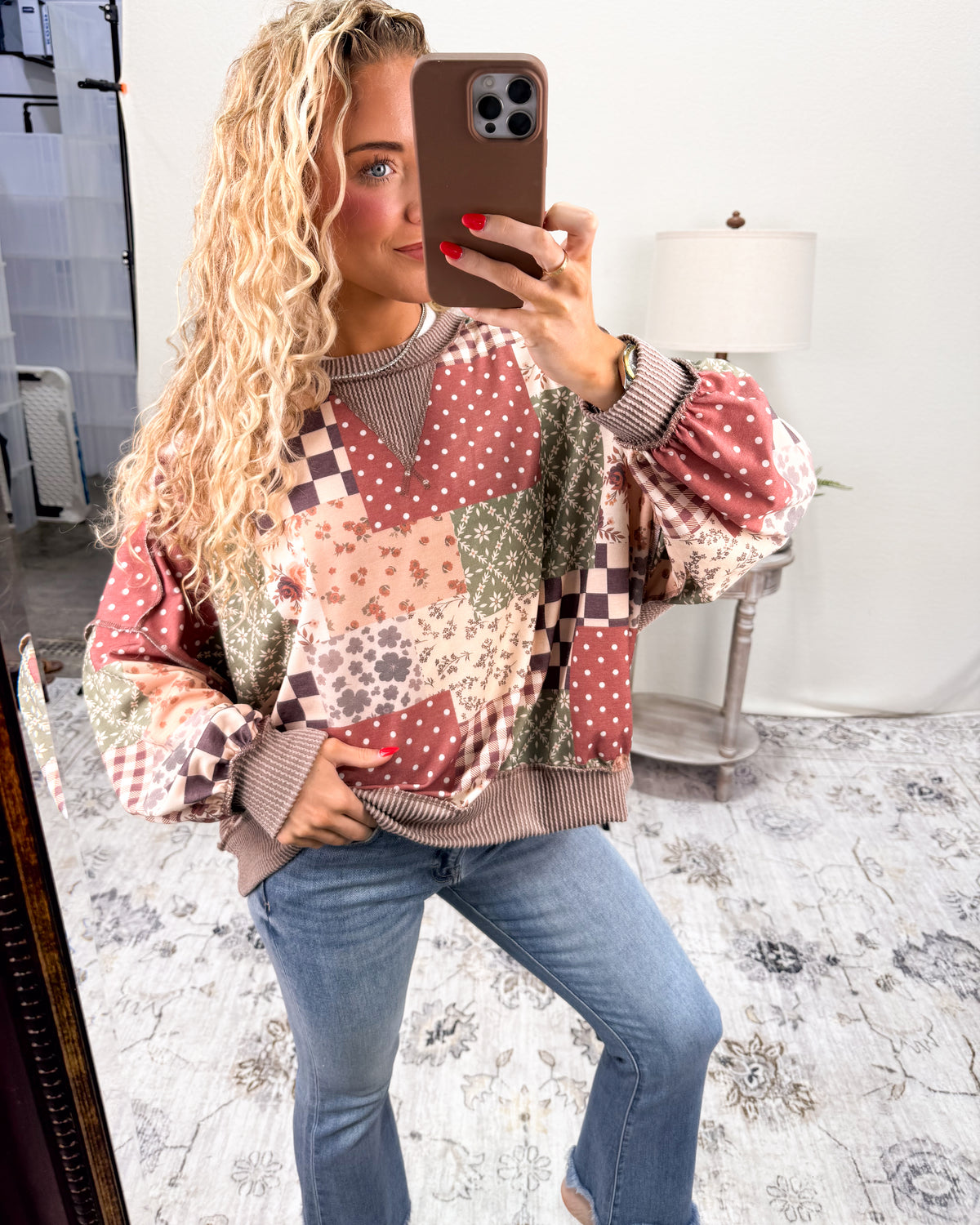 Eclectic Soul Patchwork Drop Shoulder Top