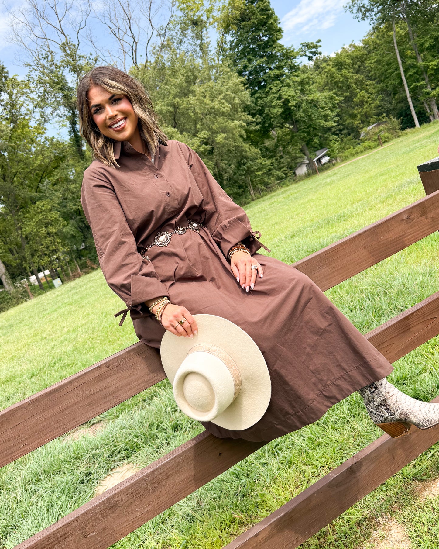 Spill The Tea Ruched Tie Sleeve Midi Dress