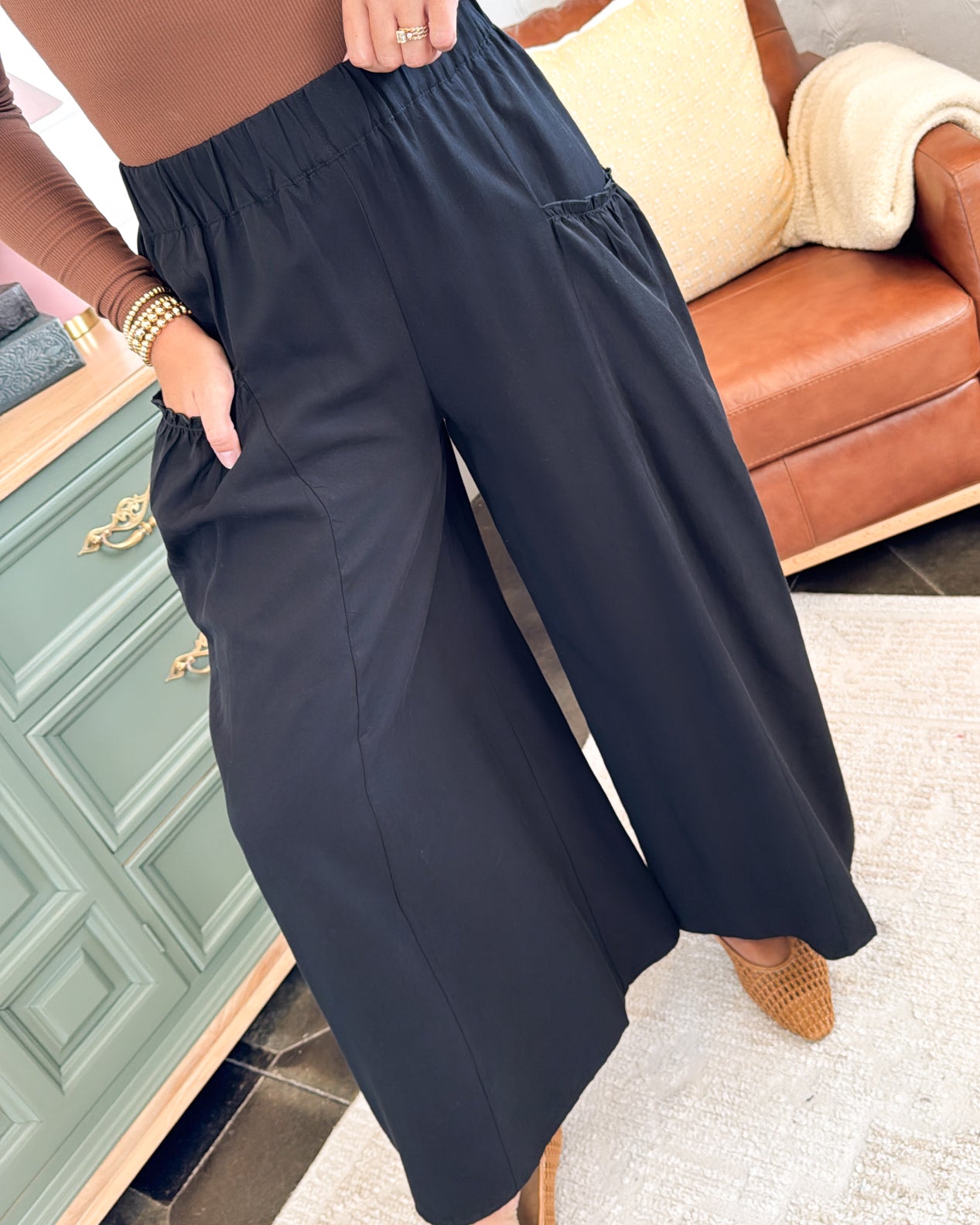 Boho Breeze Ruffle Pocket Palazzo Pants
