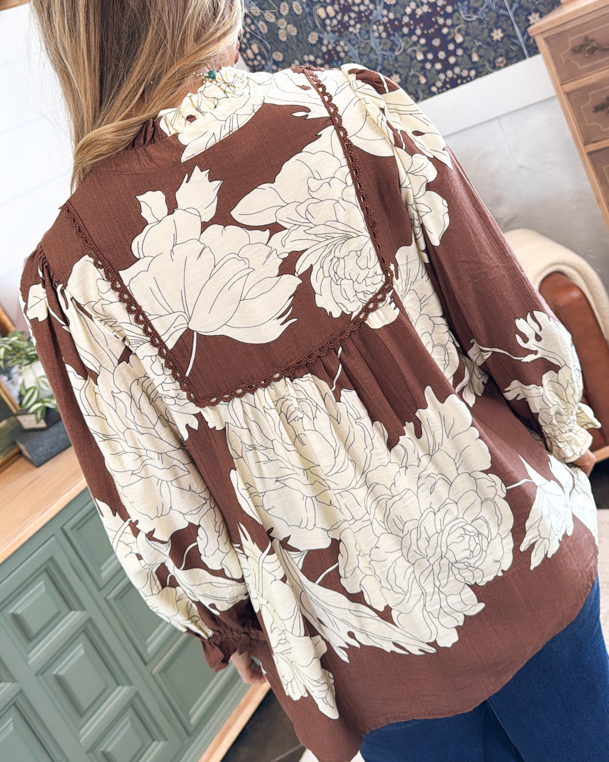 English Garden Floral Smocked Peasant Blouse