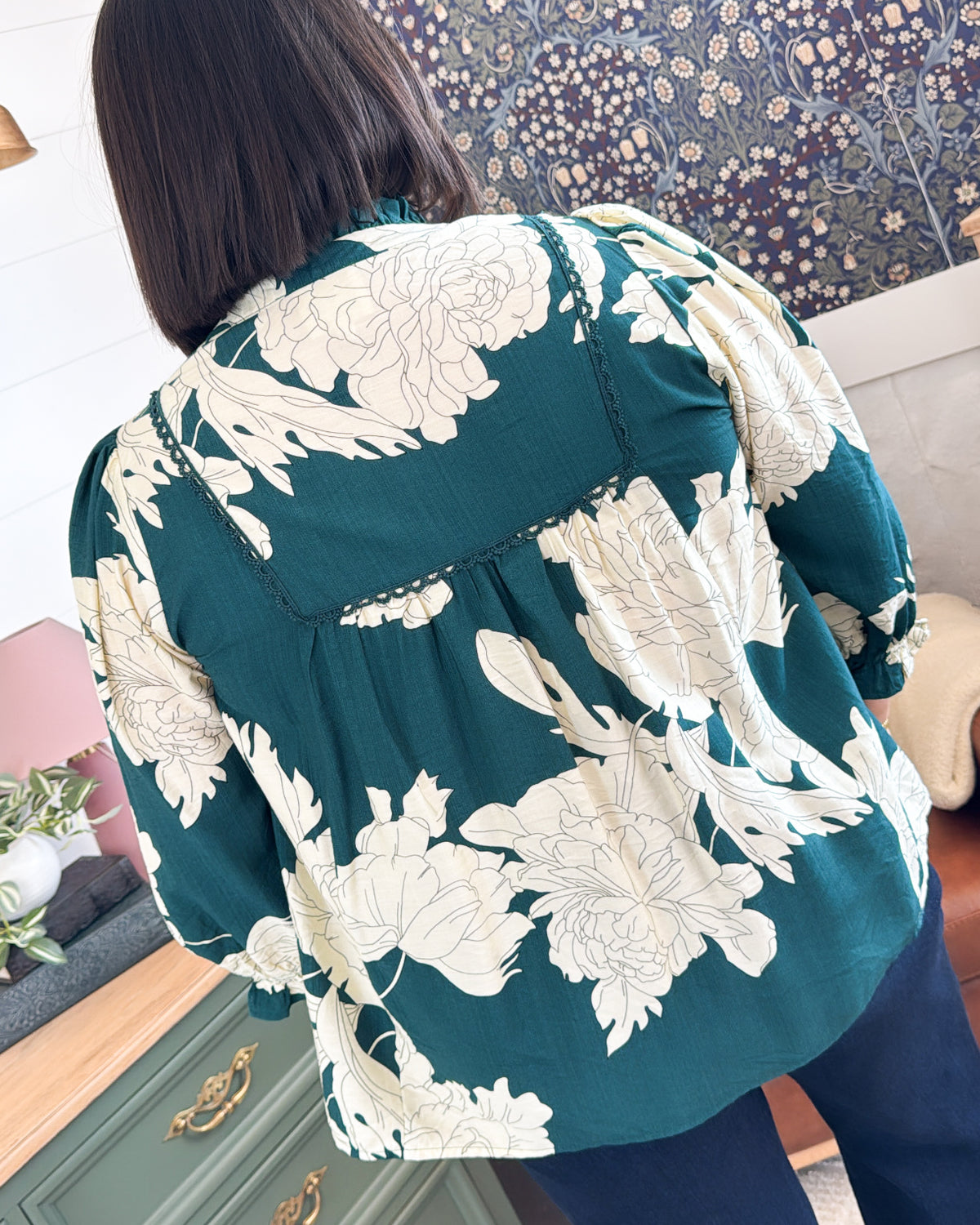 English Garden Floral Smocked Peasant Blouse