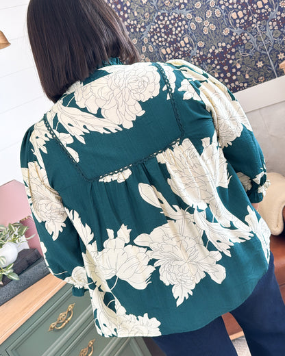 English Garden Floral Smocked Peasant Blouse