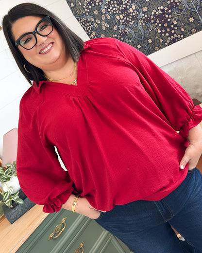 Simple Beauty Collared Pleat Detail Blouse