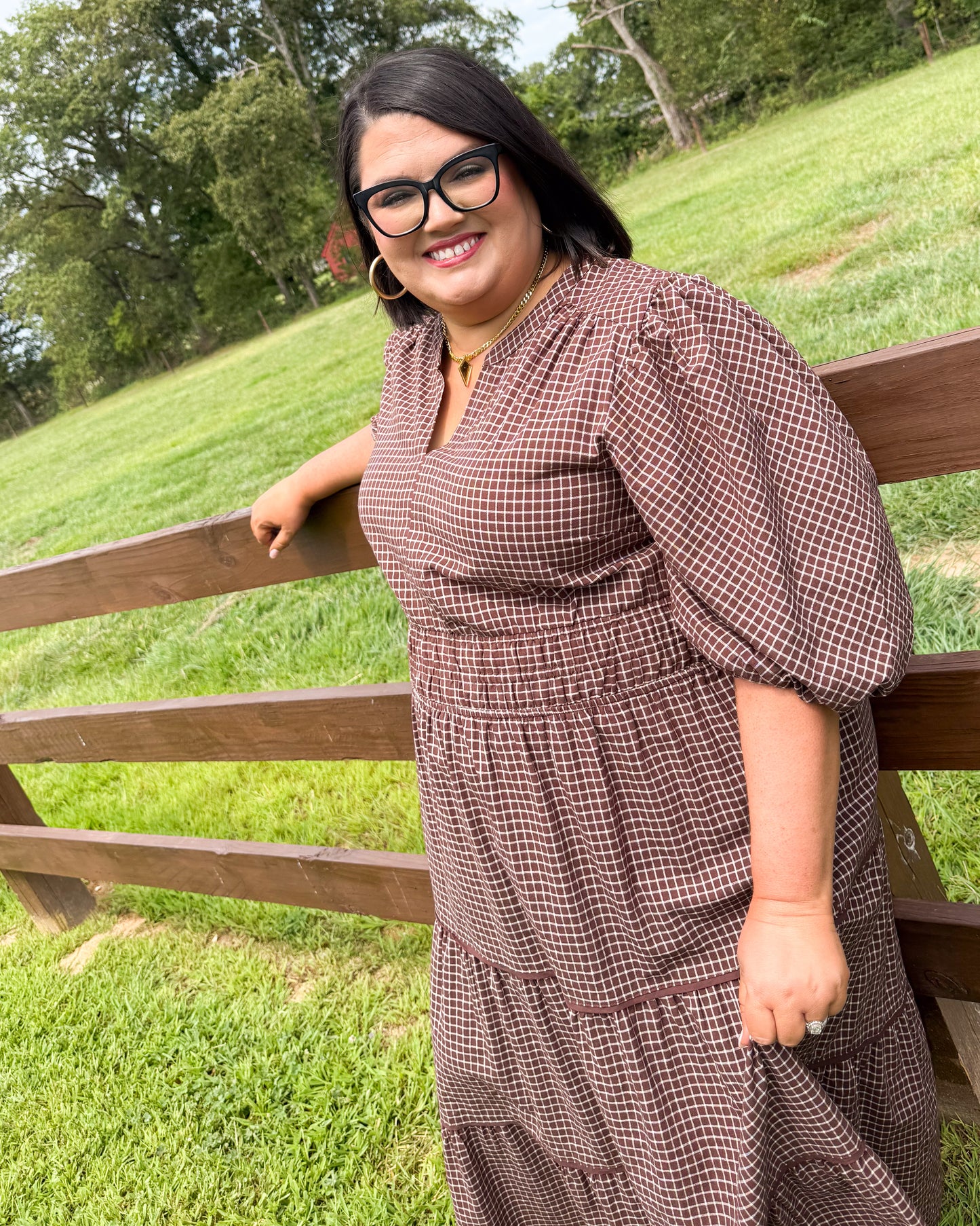 Maple Lane Plaid Smocked Waist Tiered Midi Dress