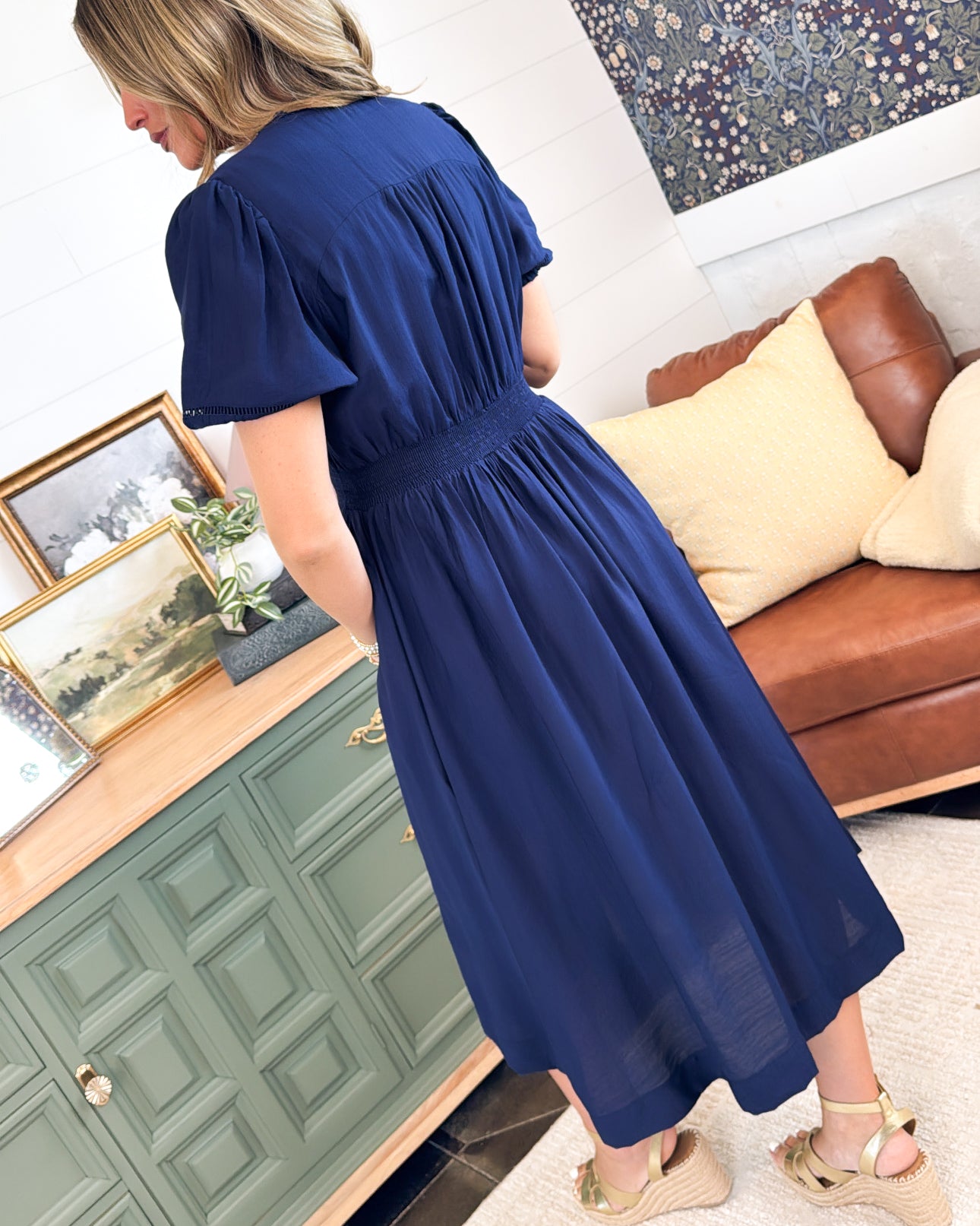 Lunch Date Zip Front Smocked Waist Midi Dress
