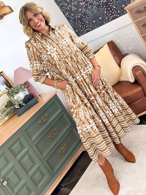 Garden Society Mixed Print Tiered Midi Dress
