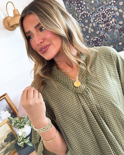 Checkmate Checkered Tiered Sleeve Blouse