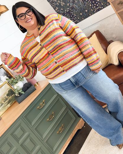 Rainbow Row Multi Striped Sweater Cardigan