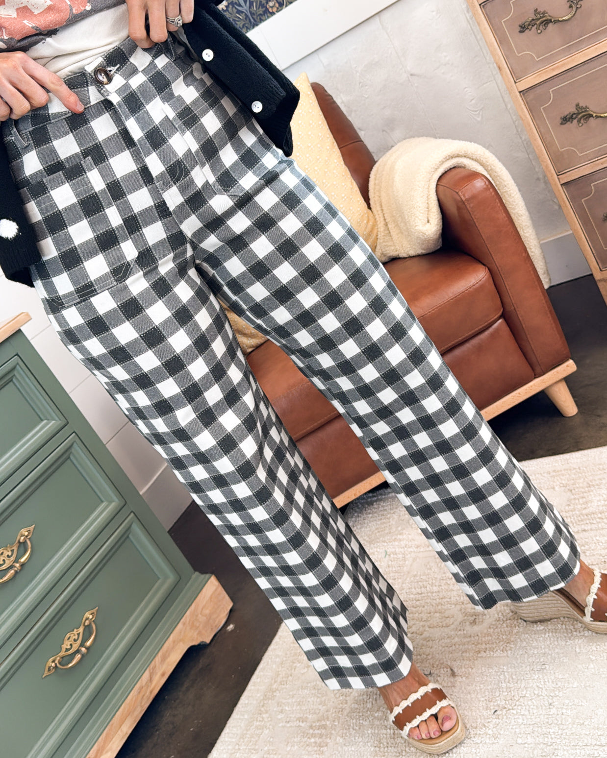 Check Me Out Gingham Crop Wide Leg Pants