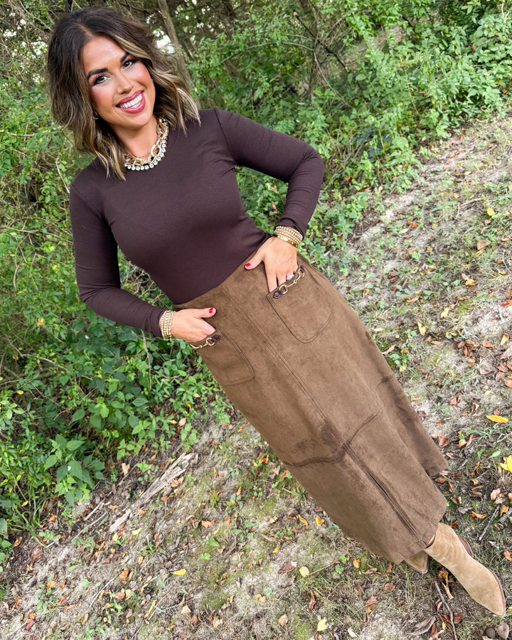 Espresso Yourself Sueded Midi Skirt