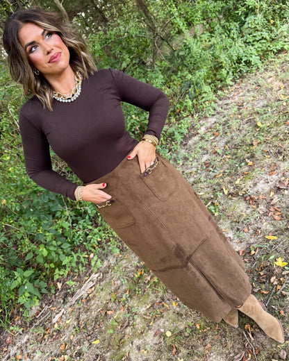 Espresso Yourself Sueded Midi Skirt