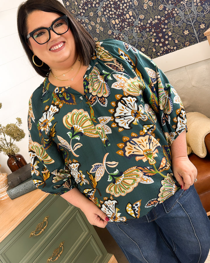 Petals In Poetry Floral Split Neck Blouse