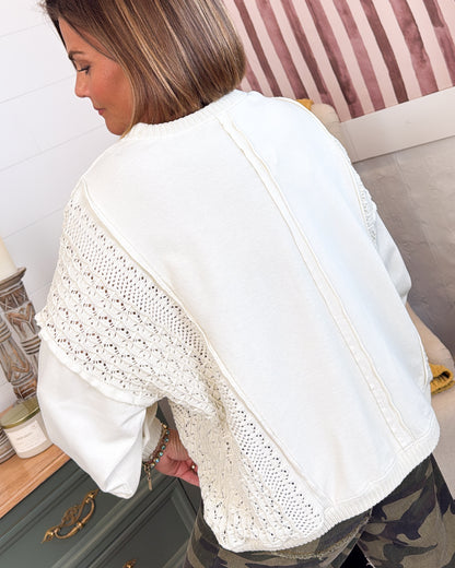 Mixed Emotions Washed Crocheted Detail Pullover