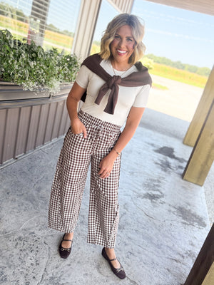 Country Charm Gingham Barrel Leg Pants